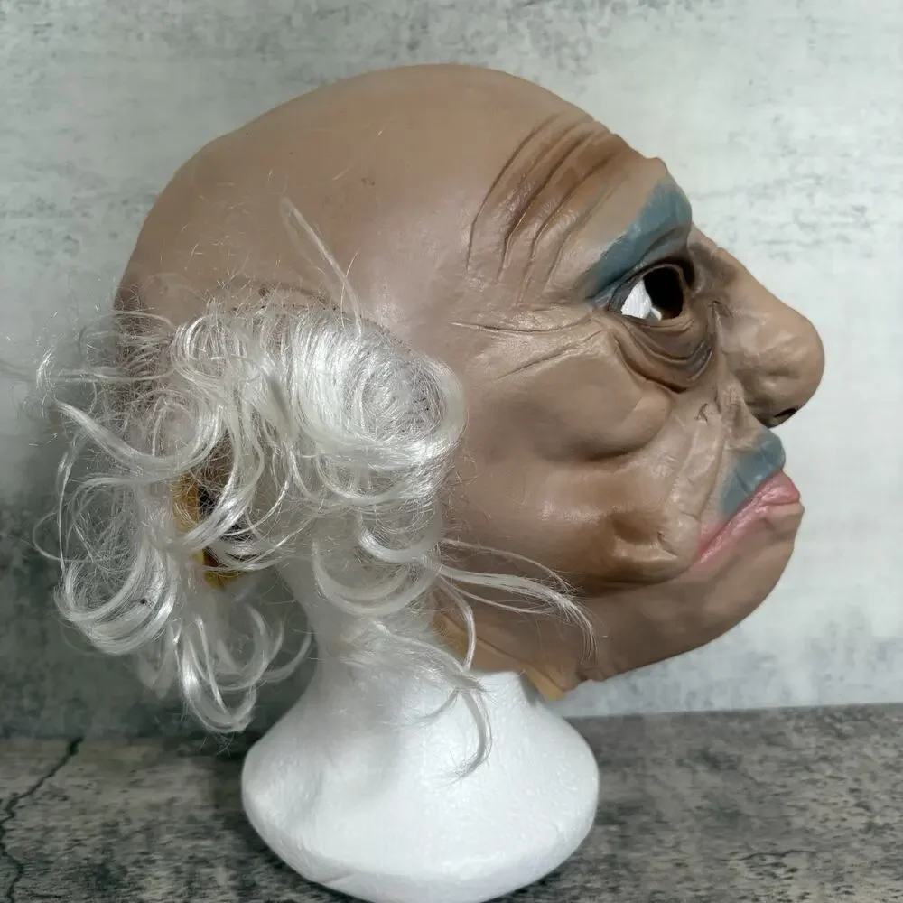 Vintage Halloween Latex Old Man White Hair Mask Scary Hairy Adult Topstone